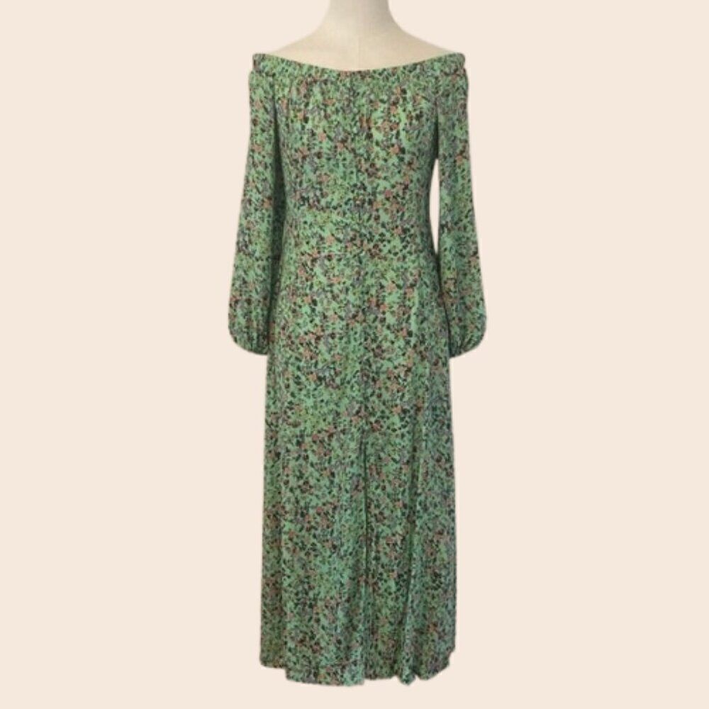 AFRM Mint Off Shoulder Floral Buttonfront Midi Dress Size Small